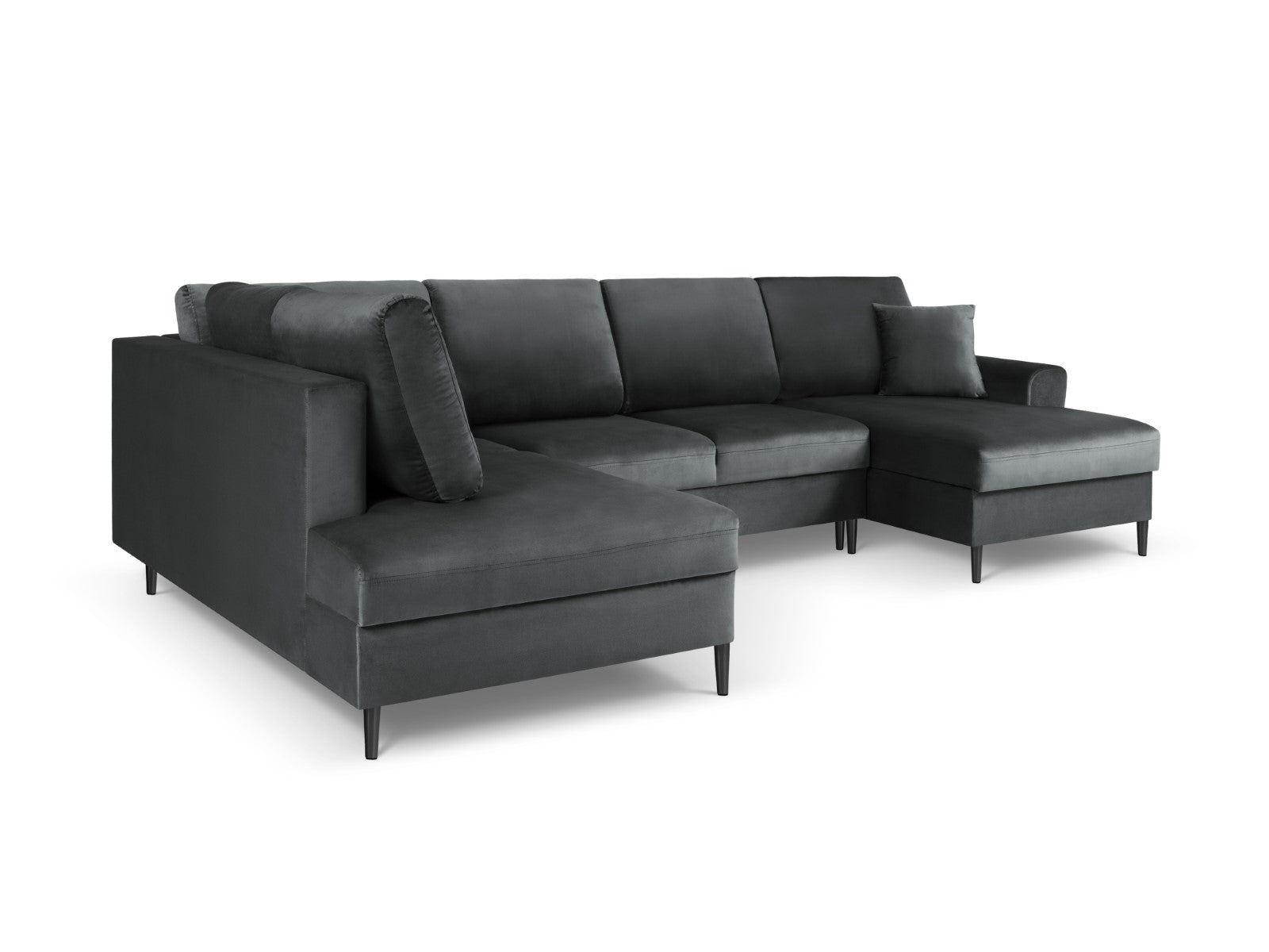 Cosmopolitan Design - Divano panoramico convertibile sinistro con contenitore "Kyoto" 7 posti in velluto grigio scuro 