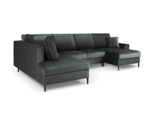 Cosmopolitan Design - Divano panoramico convertibile sinistro con contenitore "Kyoto" 7 posti in velluto grigio scuro 