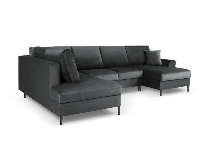 Cosmopolitan Design - Divano panoramico convertibile sinistro con contenitore "Kyoto" 7 posti in velluto grigio scuro 