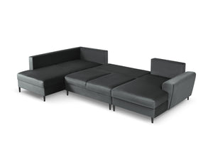 Cosmopolitan Design - Divano panoramico convertibile sinistro con contenitore "Kyoto" 7 posti in velluto grigio scuro 