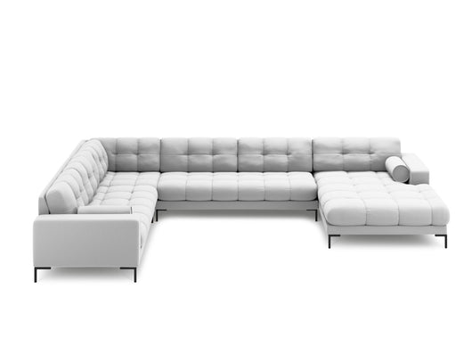 Cosmopolitan Design - Divano panoramico sinistro "Bali" 7 posti in tessuto strutturato grigio chiaro 