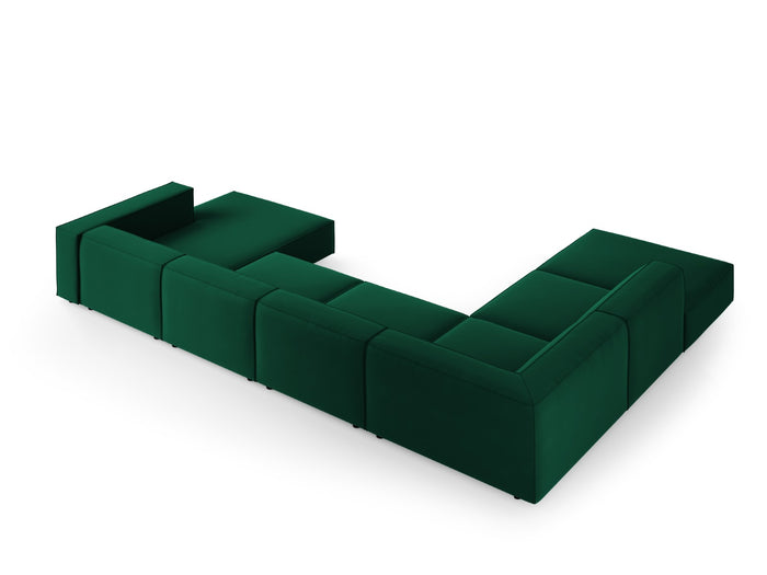 Cosmopolitan Design - Divano panoramico sinistro "Arendal" 7 posti in velluto verde bottiglia 
