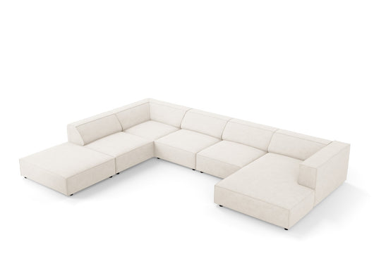 Cosmopolitan Design - Divano panoramico sinistro "Arendal" 7 posti in ciniglia con effetto a coste avorio 