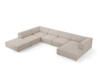 Cosmopolitan Design - Divano panoramico sinistro "Arendal" 7 posti in ciniglia con effetto a coste beige scuro 