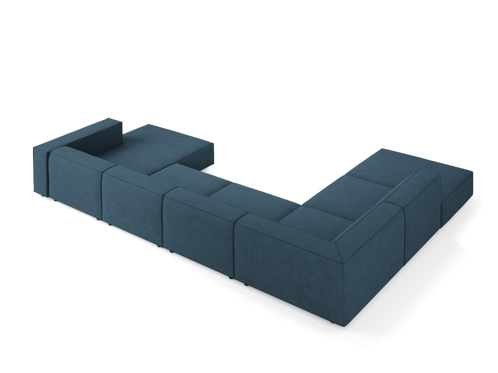 Cosmopolitan Design - Divano panoramico sinistro "Arendal" 7 posti in ciniglia con effetto a coste blu scuro 