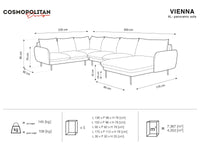 Cosmopolitan Design - Divano panoramico sinistro "Vienna" 7 posti in velluto beige chiaro 