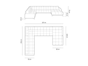Cosmopolitan Design - Divano panoramico sinistro "Bali" 7 posti in velluto grigio chiaro 