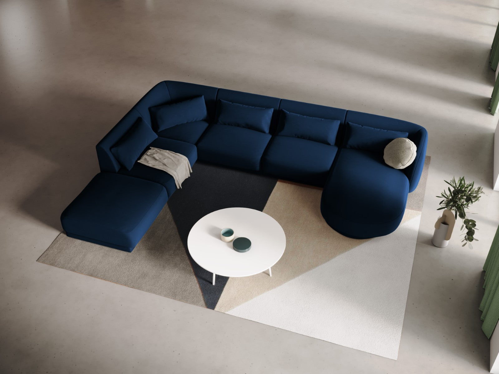 Cosmopolitan Design - Divano panoramico sinistro "Tulum" 6 posti in velluto blu reale 