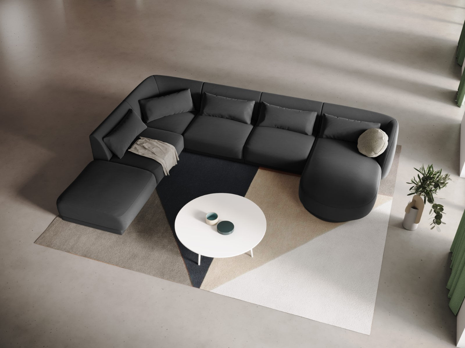 Cosmopolitan Design - Divano panoramico sinistro "Tulum" 6 posti in velluto grigio 