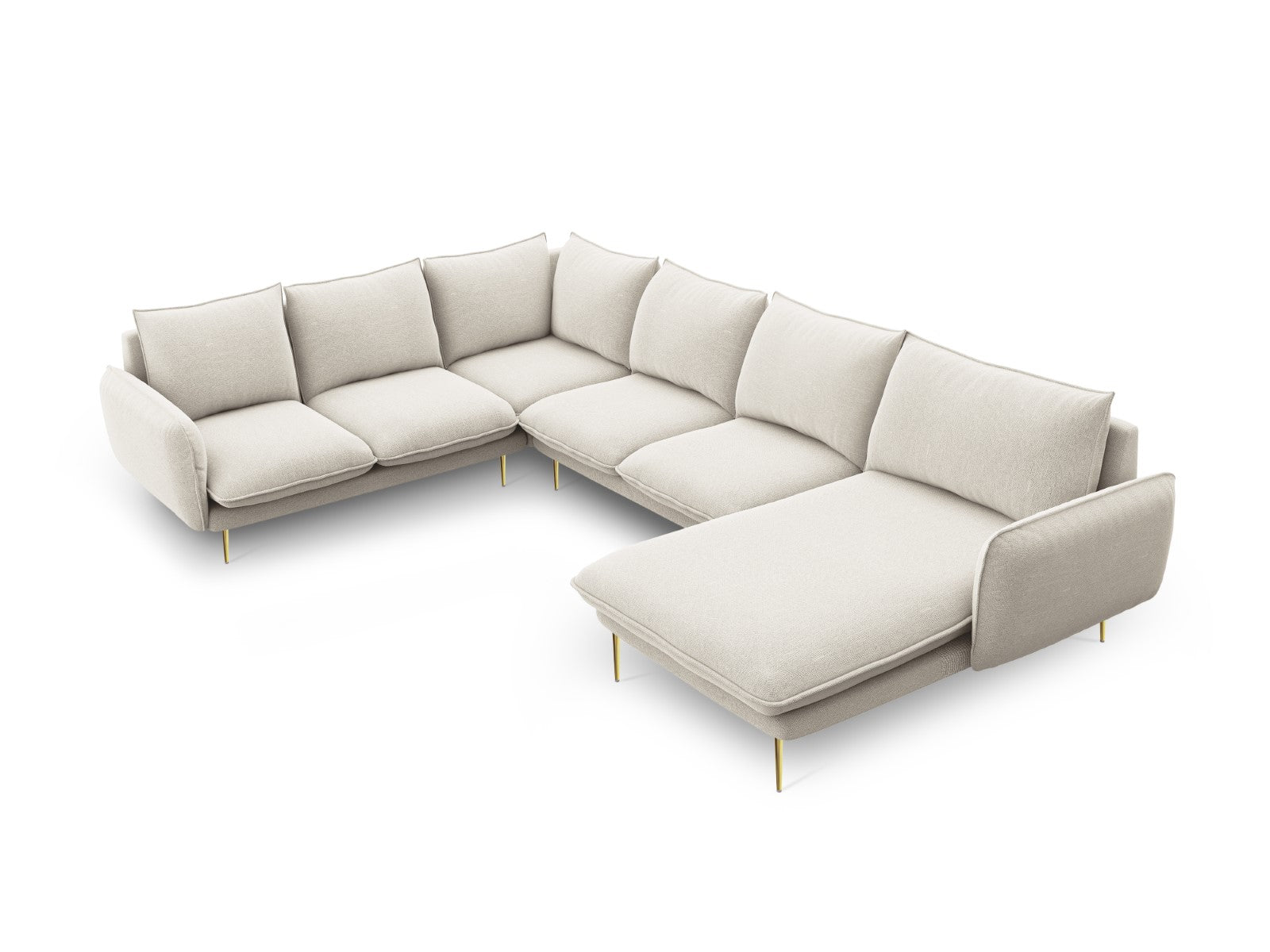 Cosmopolitan Design - Divano panoramico sinistro "Vienna" 7 posti in tessuto strutturato beige chiaro 