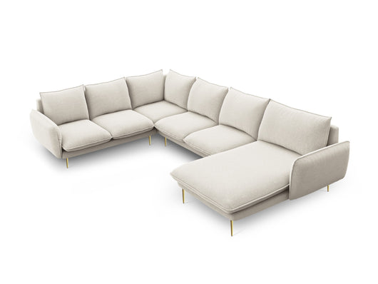Cosmopolitan Design - Divano panoramico sinistro "Vienna" 7 posti in tessuto strutturato beige chiaro 