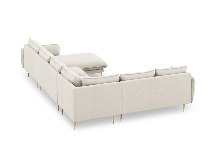 Cosmopolitan Design - Divano panoramico sinistro "Vienna" 7 posti in tessuto strutturato beige chiaro 