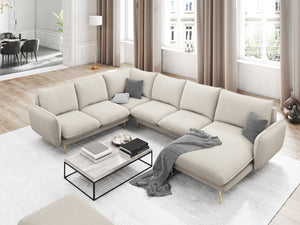 Cosmopolitan Design - Divano panoramico sinistro "Vienna" 7 posti in tessuto strutturato beige chiaro 