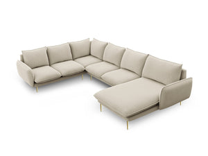 Cosmopolitan Design - Divano panoramico sinistro "Vienna" 7 posti in tessuto strutturato beige 