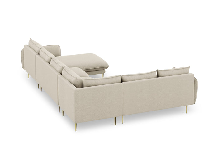 Cosmopolitan Design - Divano panoramico sinistro "Vienna" 7 posti in tessuto strutturato beige 