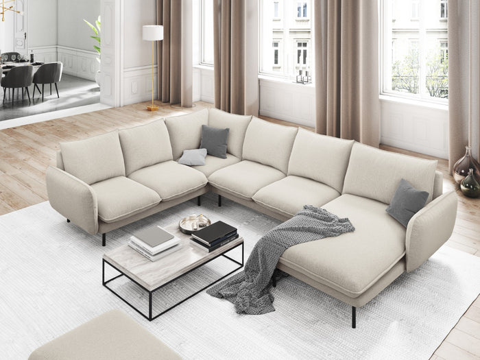 Cosmopolitan Design - Divano panoramico sinistro "Vienna" 7 posti in tessuto strutturato beige chiaro 
