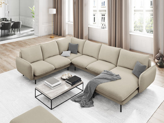 Cosmopolitan Design - Divano panoramico sinistro "Vienna" 7 posti in tessuto strutturato beige 