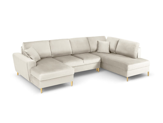 Cosmopolitan Design - Divano panoramico convertibile destro con contenitore "Kyoto" 7 posti in velluto beige chiaro 