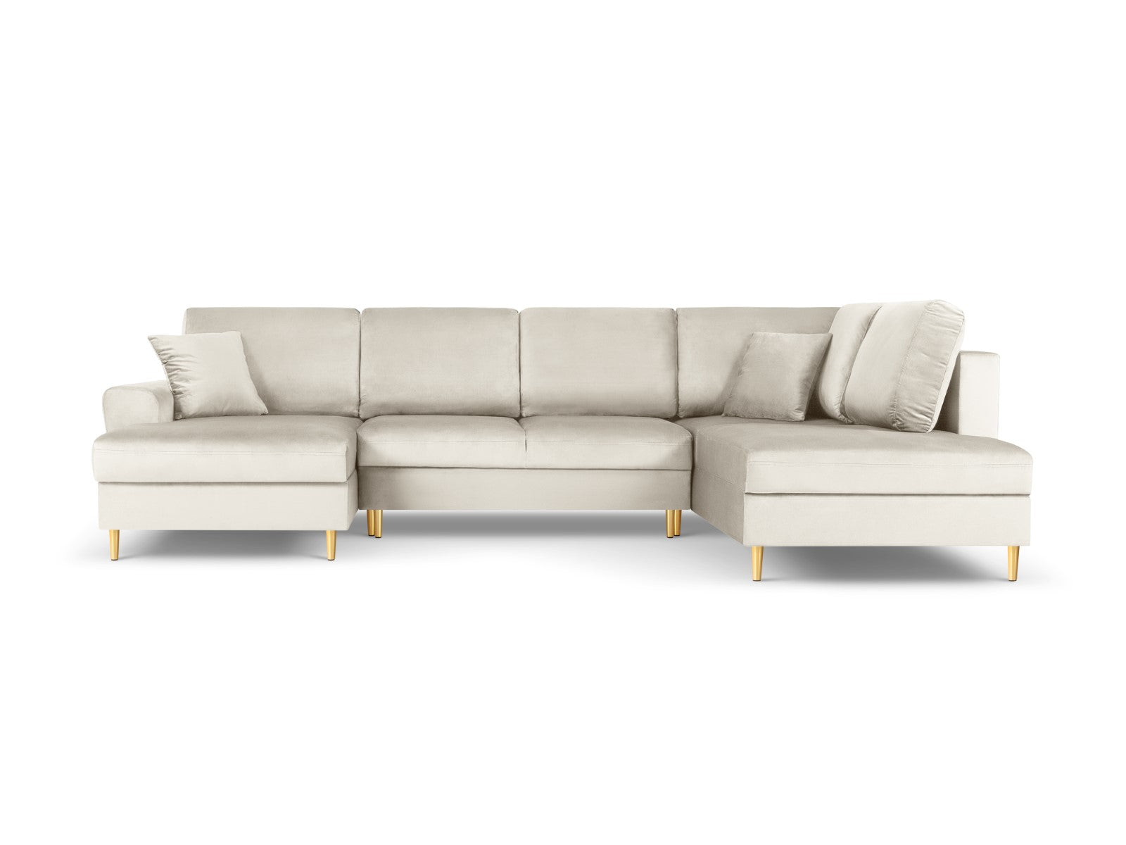 Cosmopolitan Design - Divano panoramico convertibile destro con contenitore "Kyoto" 7 posti in velluto beige chiaro 