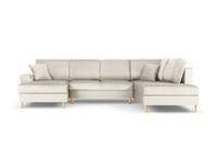 Cosmopolitan Design - Divano panoramico convertibile destro con contenitore "Kyoto" 7 posti in velluto beige chiaro 