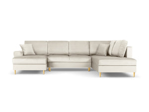 Cosmopolitan Design - Divano panoramico convertibile destro con contenitore "Kyoto" 7 posti in velluto beige chiaro 
