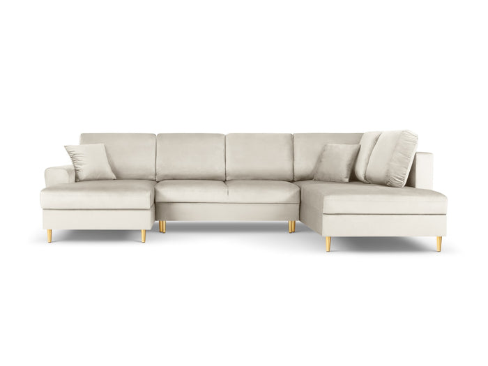 Cosmopolitan Design - Divano panoramico convertibile destro con contenitore "Kyoto" 7 posti in velluto beige chiaro 