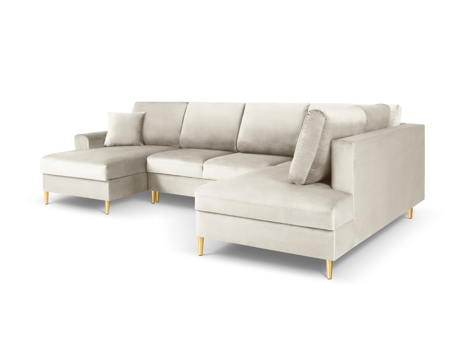 Cosmopolitan Design - Divano panoramico convertibile destro con contenitore "Kyoto" 7 posti in velluto beige chiaro 