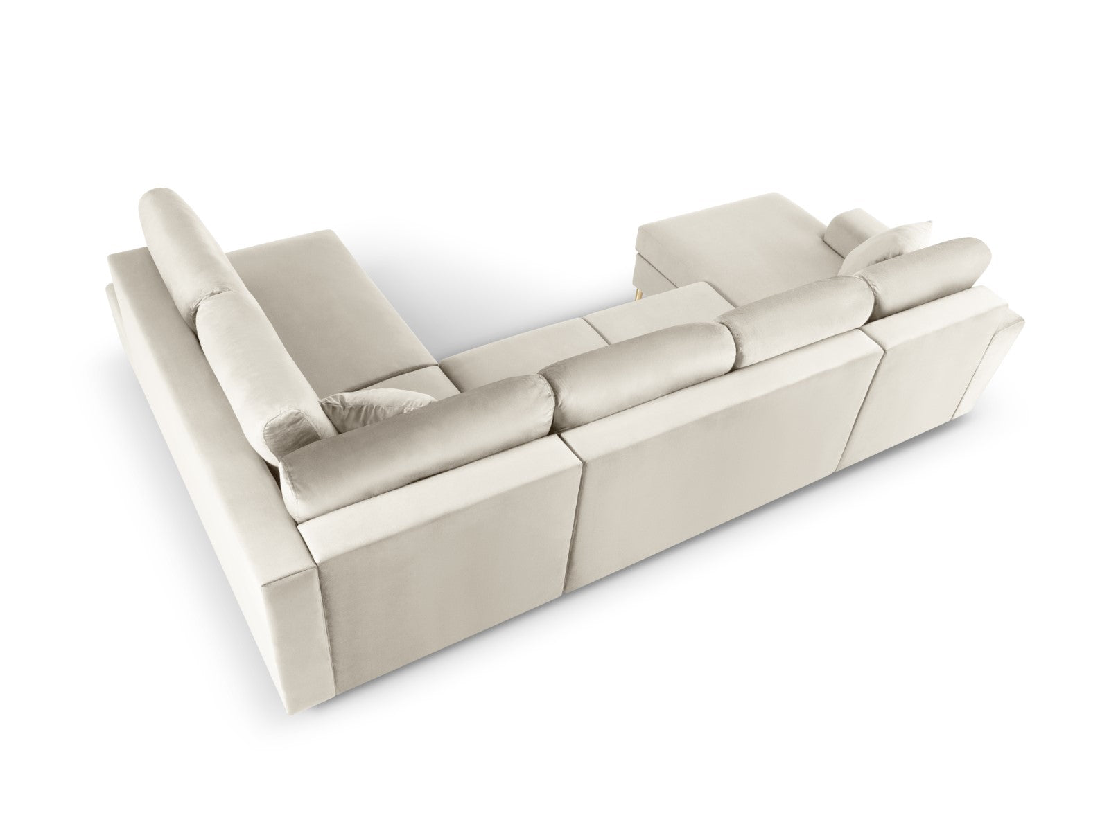 Cosmopolitan Design - Divano panoramico convertibile destro con contenitore "Kyoto" 7 posti in velluto beige chiaro 