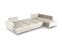 Cosmopolitan Design - Divano panoramico convertibile destro con contenitore "Kyoto" 7 posti in velluto beige chiaro 