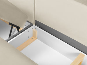 Cosmopolitan Design - Divano panoramico convertibile destro con contenitore "Kyoto" 7 posti in velluto beige chiaro 