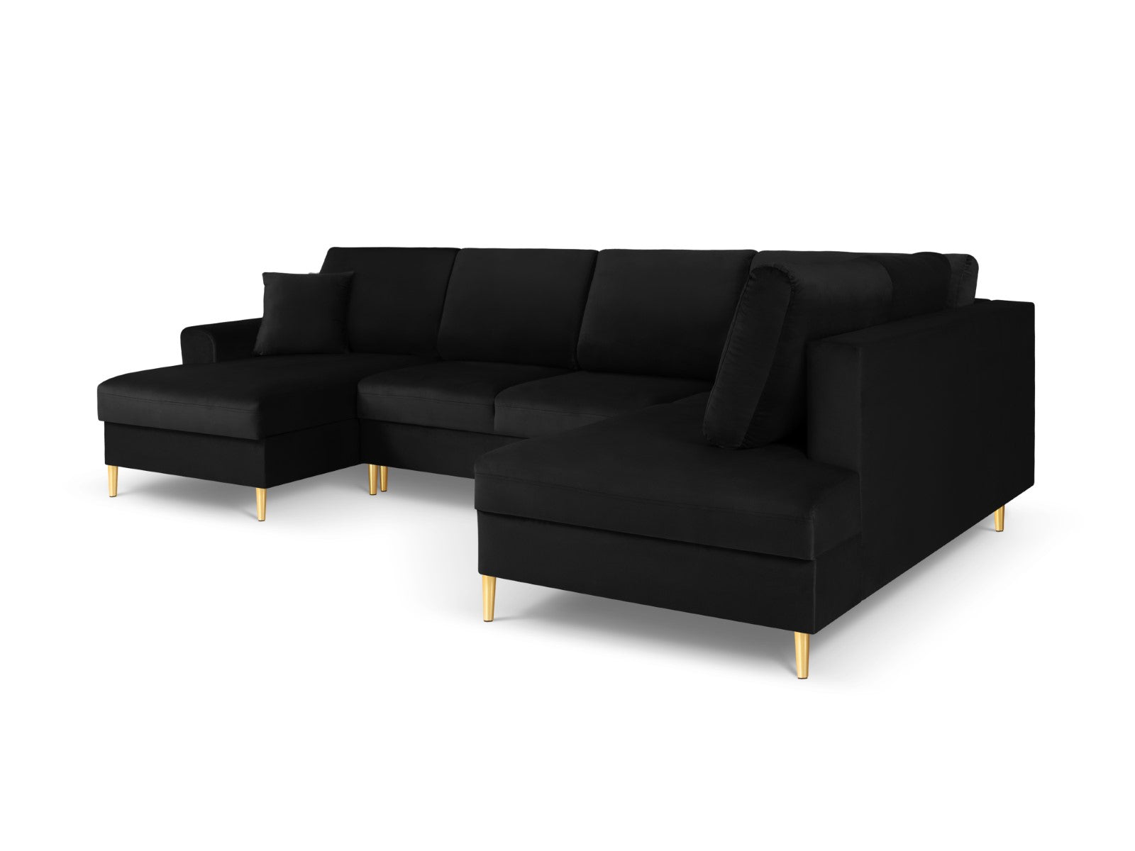 Cosmopolitan Design - Divano panoramico convertibile destro con contenitore "Kyoto" 7 posti in velluto nero 