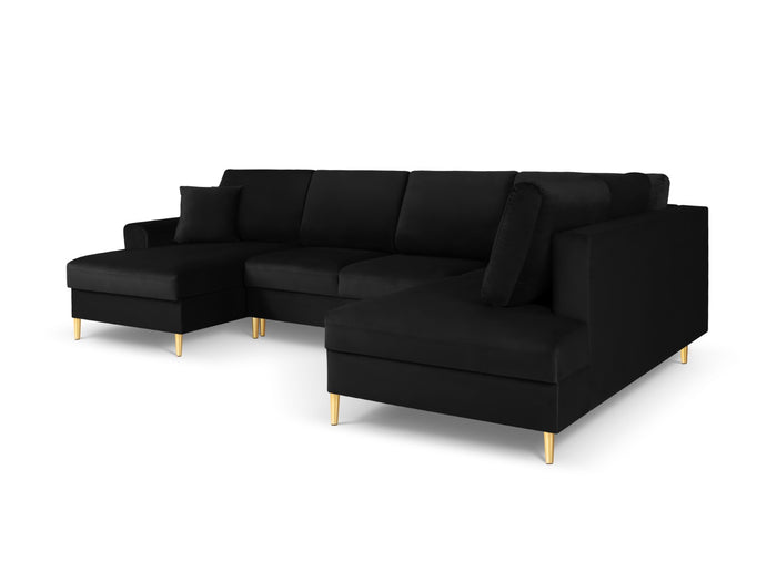 Cosmopolitan Design - Divano panoramico convertibile destro con contenitore "Kyoto" 7 posti in velluto nero 