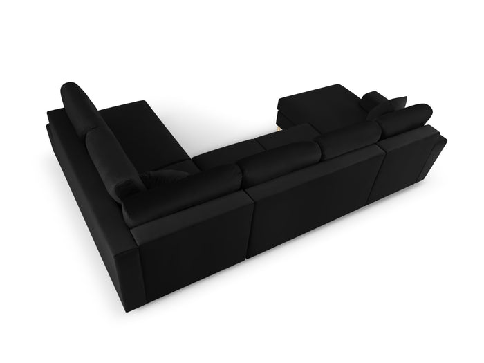 Cosmopolitan Design - Divano panoramico convertibile destro con contenitore "Kyoto" 7 posti in velluto nero 