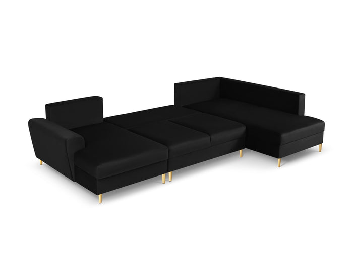 Cosmopolitan Design - Divano panoramico convertibile destro con contenitore "Kyoto" 7 posti in velluto nero 