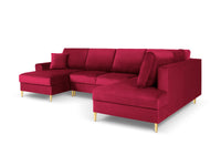 Cosmopolitan Design - Divano panoramico convertibile destro con contenitore "Kyoto" 7 posti in velluto rosso 