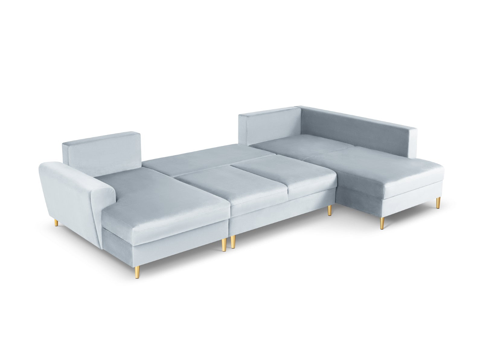 Cosmopolitan Design - Divano panoramico convertibile destro con contenitore "Kyoto" 7 posti in velluto azzurro 