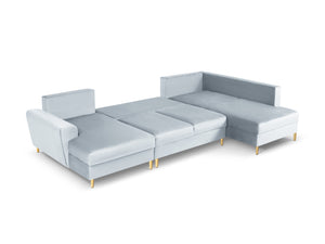 Cosmopolitan Design - Divano panoramico convertibile destro con contenitore "Kyoto" 7 posti in velluto azzurro 