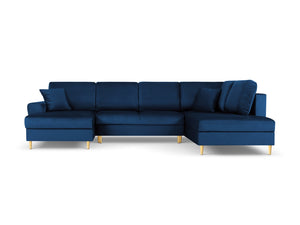 Cosmopolitan Design - Divano panoramico convertibile destro con contenitore "Kyoto" 7 posti in velluto blu reale 