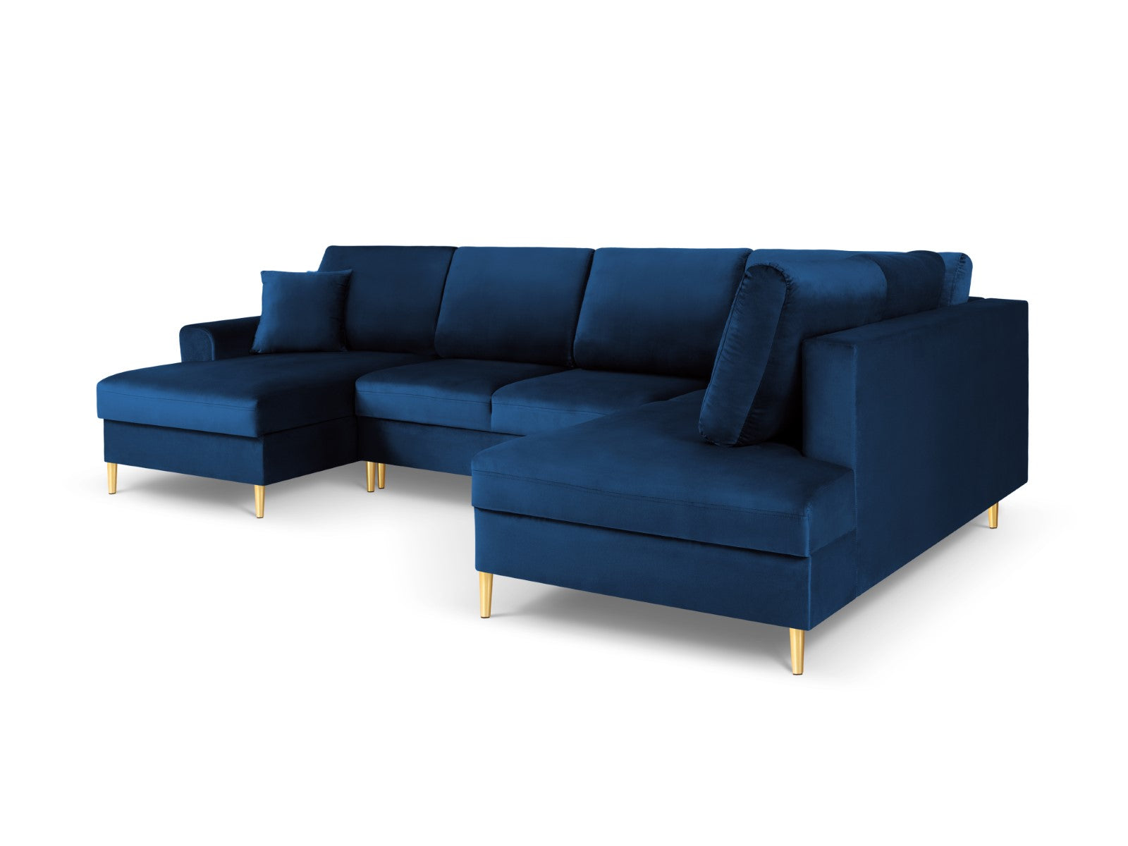 Cosmopolitan Design - Divano panoramico convertibile destro con contenitore "Kyoto" 7 posti in velluto blu reale 