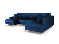 Cosmopolitan Design - Divano panoramico convertibile destro con contenitore "Kyoto" 7 posti in velluto blu reale 