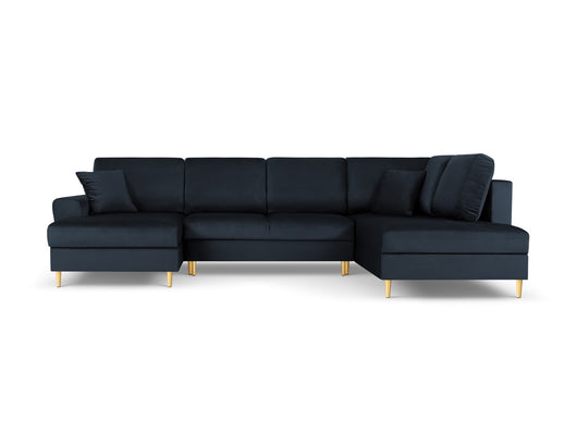 Cosmopolitan Design - Divano panoramico convertibile destro con contenitore "Kyoto" 7 posti in velluto blu scuro 