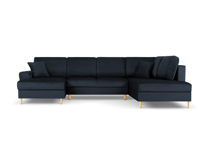 Cosmopolitan Design - Divano panoramico convertibile destro con contenitore "Kyoto" 7 posti in velluto blu scuro 