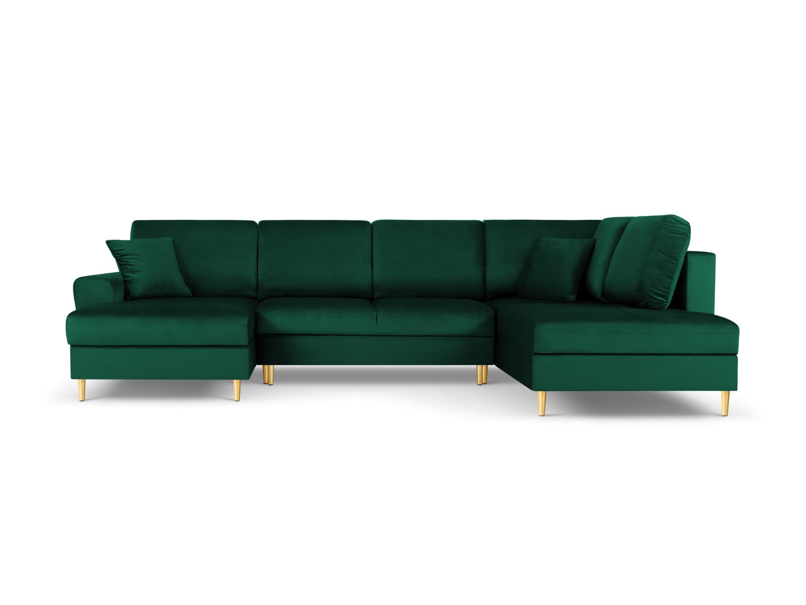 Cosmopolitan Design - Divano panoramico convertibile destro con contenitore "Kyoto" 7 posti in velluto verde bottiglia 