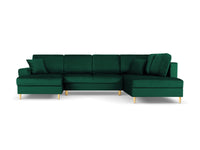 Cosmopolitan Design - Divano panoramico convertibile destro con contenitore "Kyoto" 7 posti in velluto verde bottiglia 