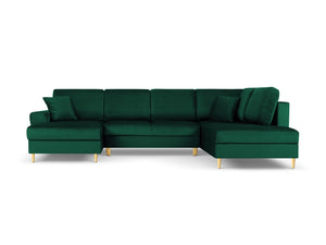 Cosmopolitan Design - Divano panoramico convertibile destro con contenitore "Kyoto" 7 posti in velluto verde bottiglia 