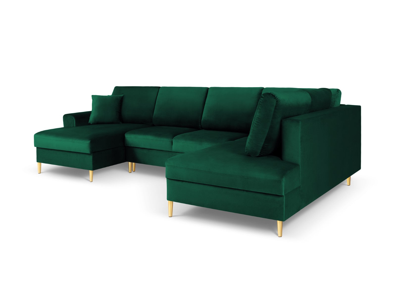 Cosmopolitan Design - Divano panoramico convertibile destro con contenitore "Kyoto" 7 posti in velluto verde bottiglia 