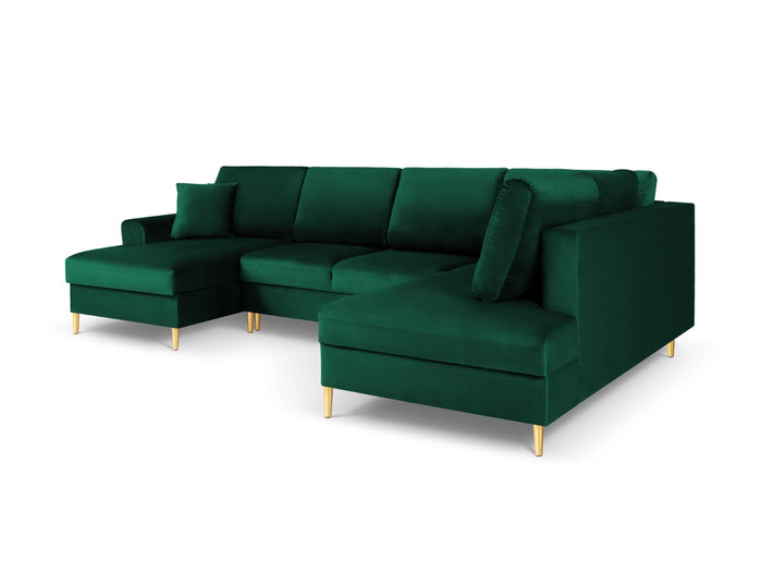 Cosmopolitan Design - Divano panoramico convertibile destro con contenitore "Kyoto" 7 posti in velluto verde bottiglia 