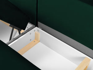 Cosmopolitan Design - Divano panoramico convertibile destro con contenitore "Kyoto" 7 posti in velluto verde bottiglia 