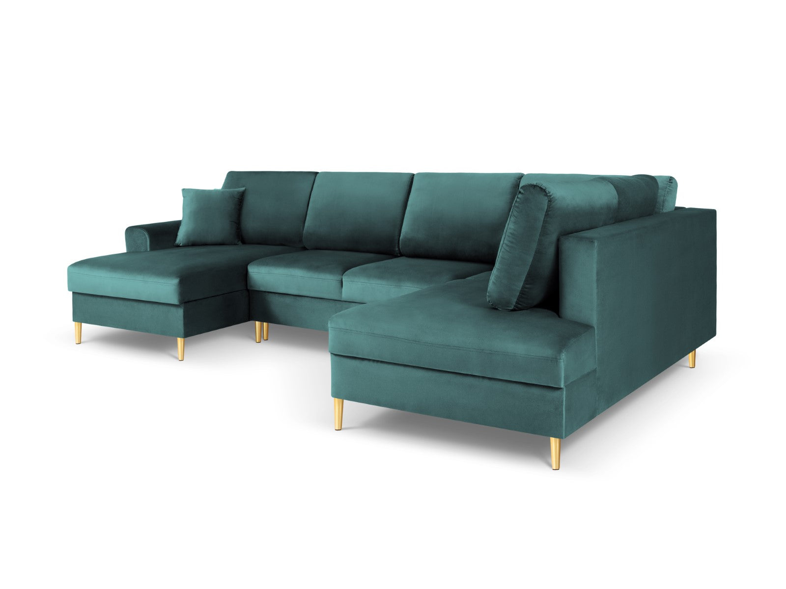 Cosmopolitan Design - Divano panoramico convertibile destro con contenitore "Kyoto" 7 posti in velluto petrolio 