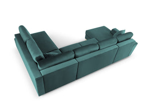 Cosmopolitan Design - Divano panoramico convertibile destro con contenitore "Kyoto" 7 posti in velluto petrolio 